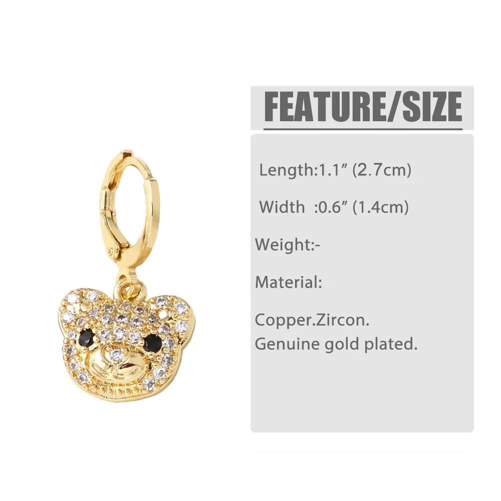 1 Pair Simple Style Bear Plating Inlay Copper Zircon 18K Gold Plated Drop Earrings display picture 1