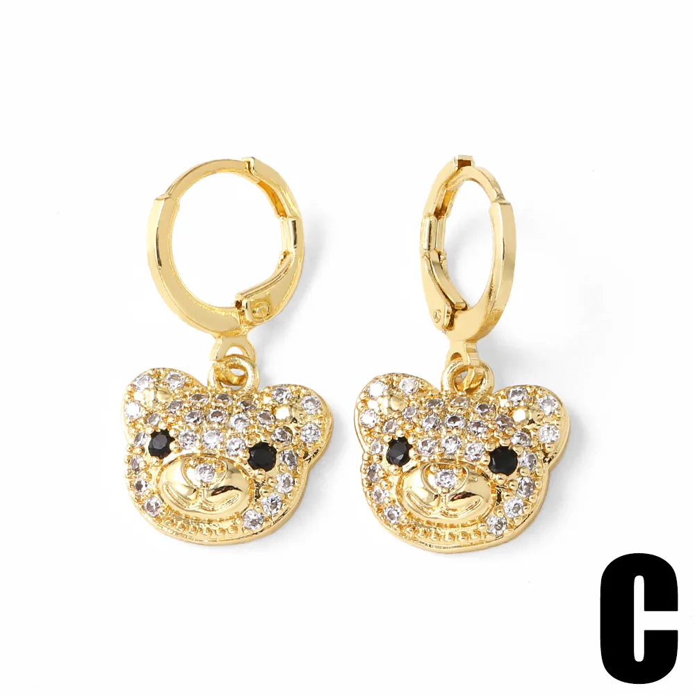 1 Pair Simple Style Bear Plating Inlay Copper Zircon 18K Gold Plated Drop Earrings display picture 5