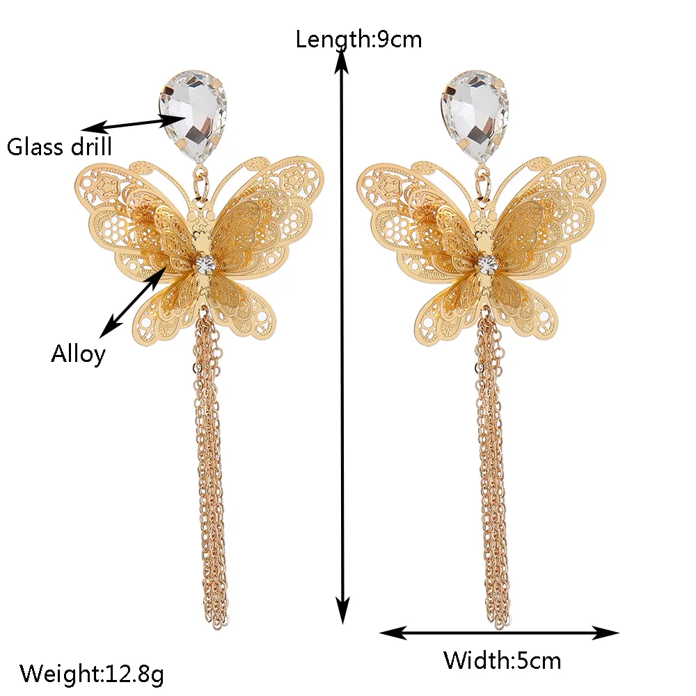 1 Pair Fairy Style Retro Lady Heart Shape Butterfly Alloy Rhinestones Drop Earrings display picture 2