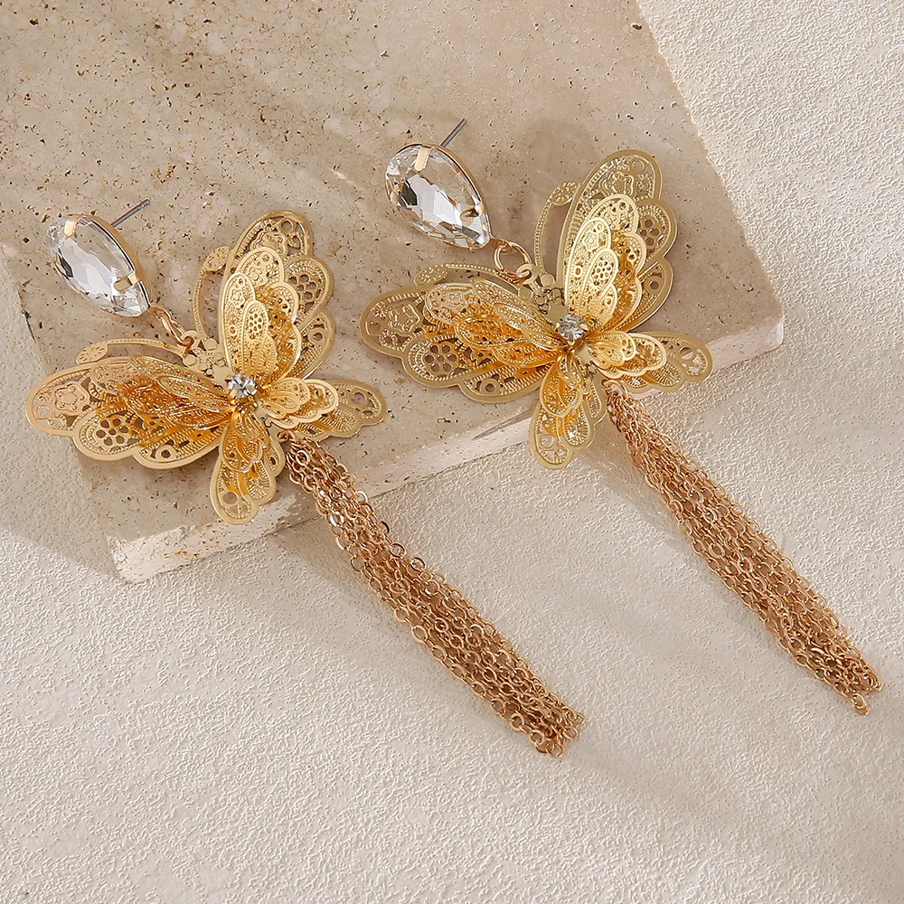 1 Pair Fairy Style Retro Lady Heart Shape Butterfly Alloy Rhinestones Drop Earrings display picture 6