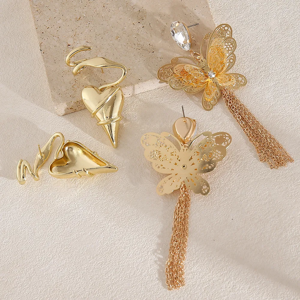 1 Pair Fairy Style Retro Lady Heart Shape Butterfly Alloy Rhinestones Drop Earrings display picture 4