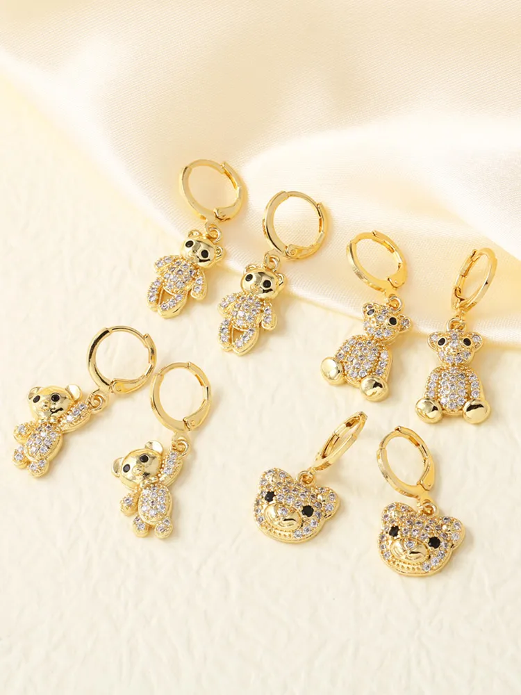 1 Pair Simple Style Bear Plating Inlay Copper Zircon 18K Gold Plated Drop Earrings display picture 2