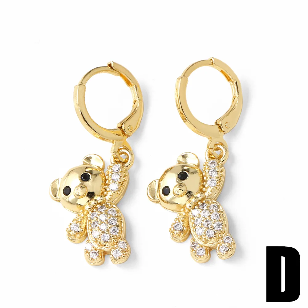 1 Pair Simple Style Bear Plating Inlay Copper Zircon 18K Gold Plated Drop Earrings display picture 6