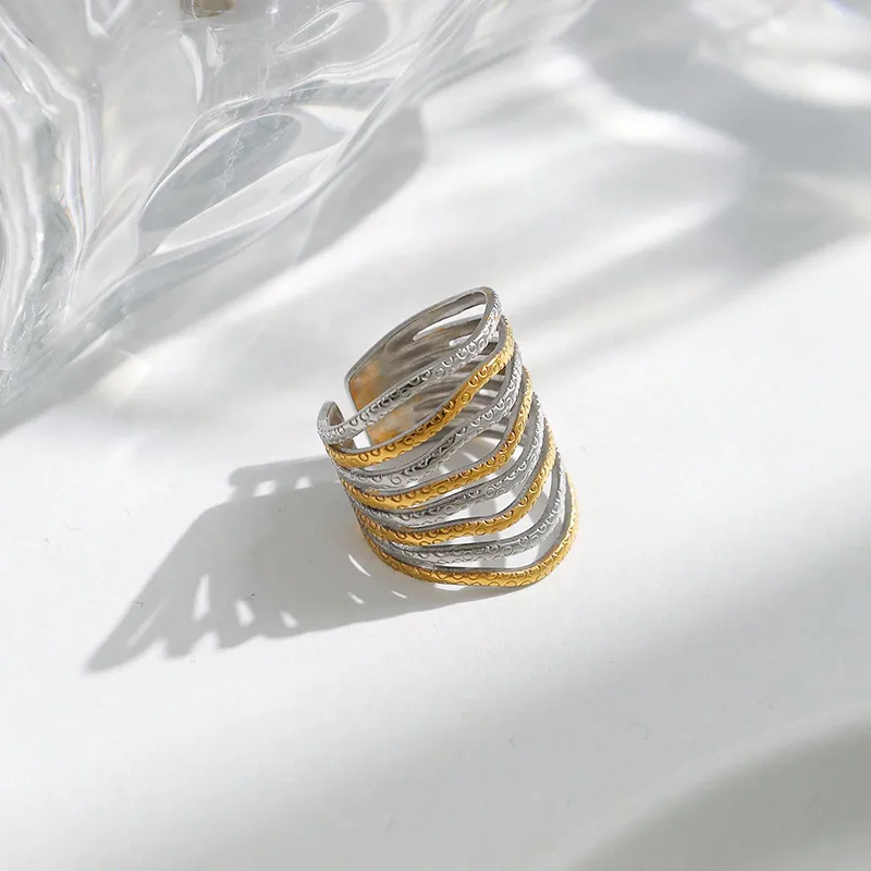 Hip-Hop Irregular 304 Stainless Steel Plating 14K Gold Plated Men's Open Rings display picture 3