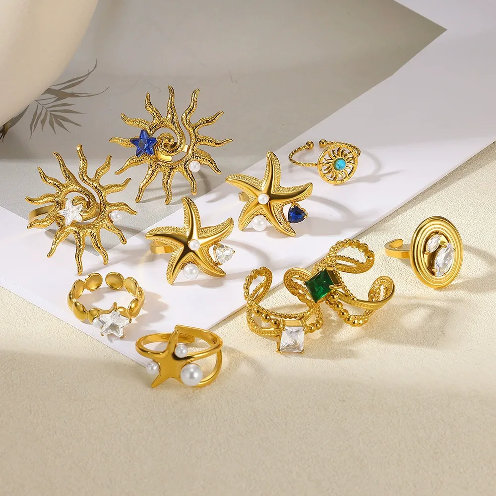 Vintage Style Simple Style Geometric Sun Star 304 Stainless Steel Women's Open Rings display picture 13