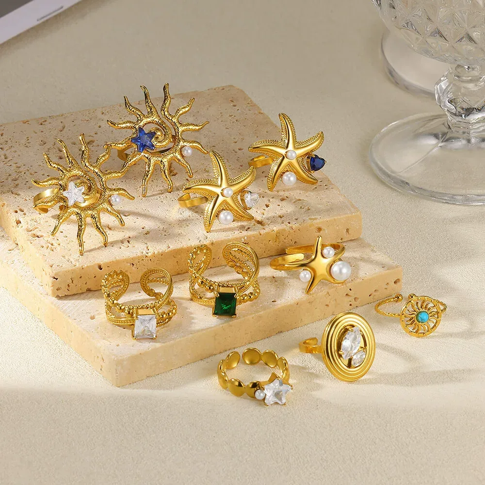 Vintage Style Simple Style Geometric Sun Star 304 Stainless Steel Women's Open Rings display picture 15