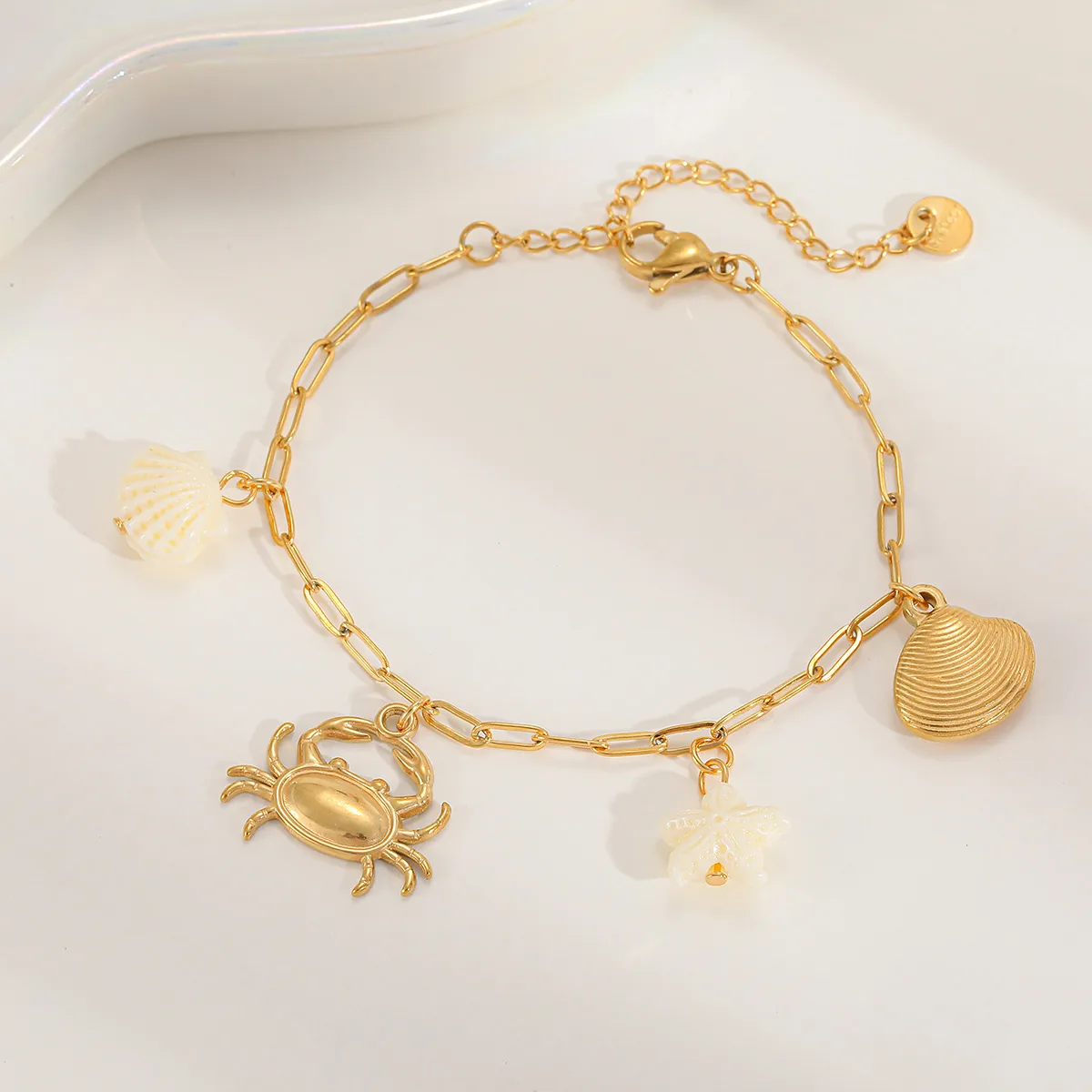 Casual Beach Tortoise Starfish Crab 304 Stainless Steel Inlay Acrylic 18K Gold Plated Women's Bracelets display picture 1