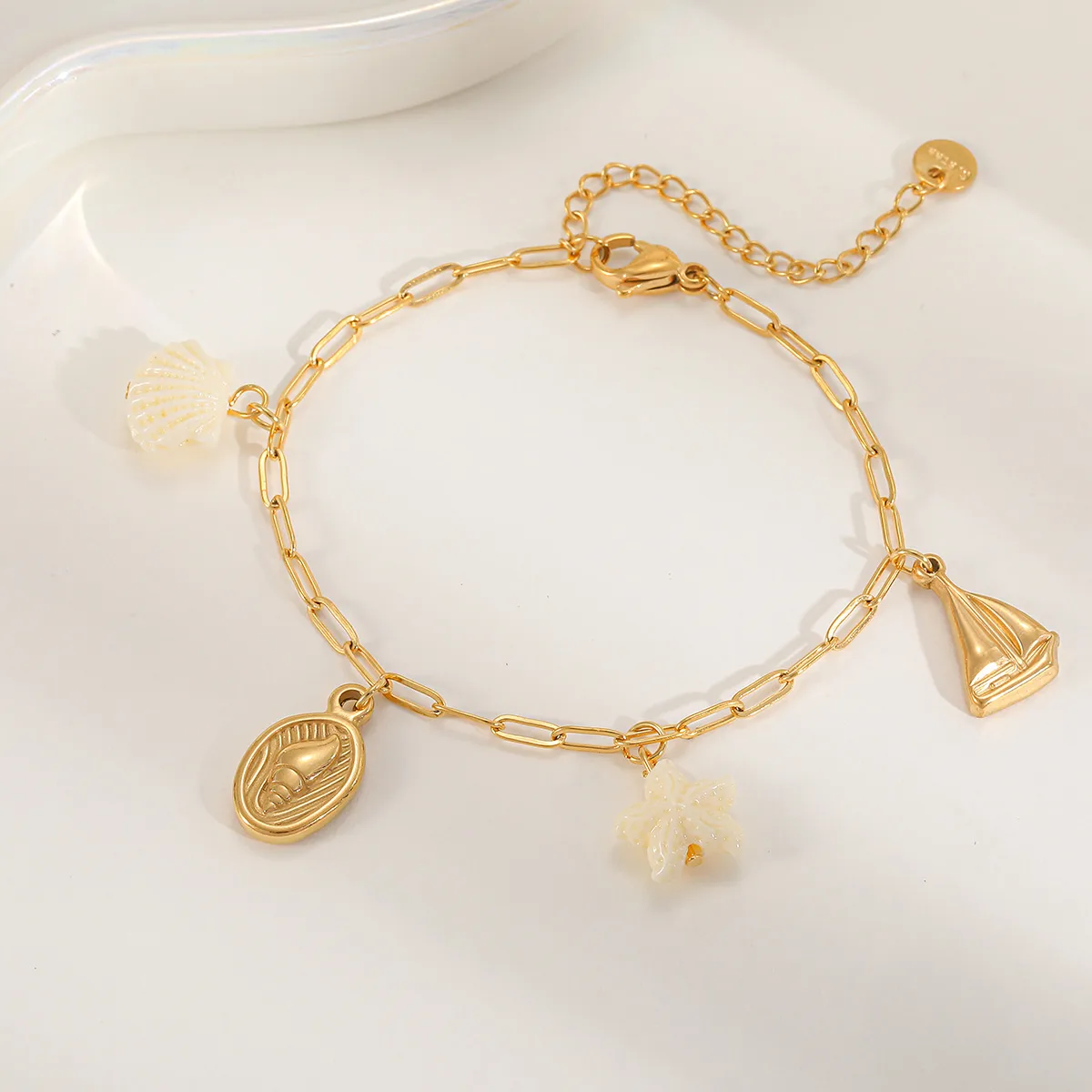 Casual Beach Tortoise Starfish Crab 304 Stainless Steel Inlay Acrylic 18K Gold Plated Women's Bracelets display picture 5