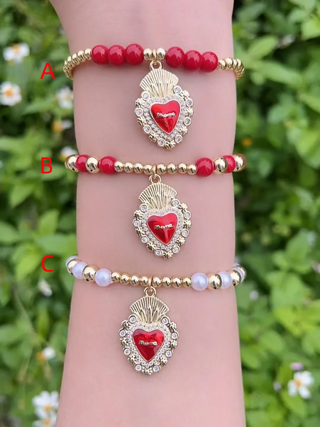 Casual Simple Style Letter Heart Shape Acrylic Pearl Copper Polishing Enamel Inlay Zircon 18K Gold Plated Women's Bracelets display picture 2