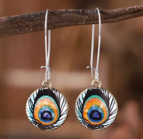 1 Pair Retro Peacock Feather Alloy Drop Earrings display picture 1