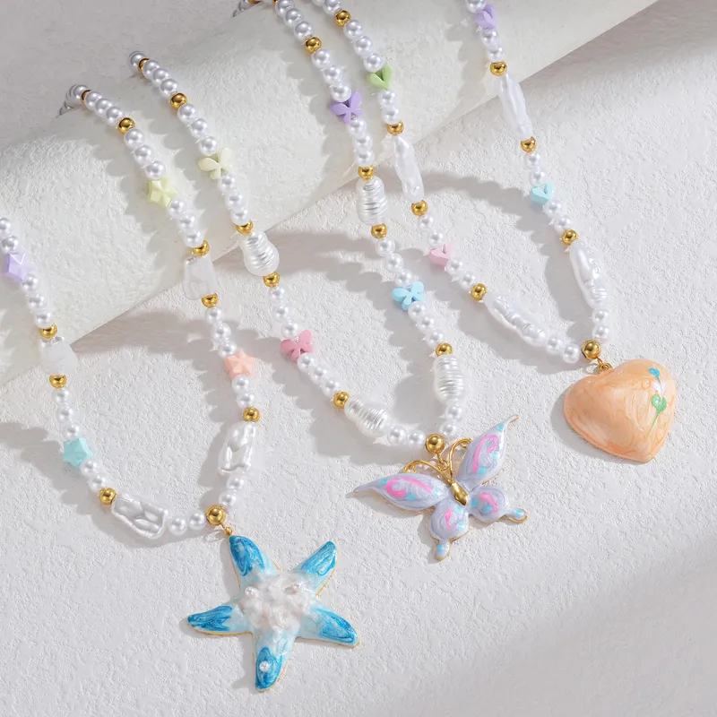 Vacation Classic Style Starfish Heart Shape Butterfly 304 Stainless Steel Artificial Pearl 18K Gold Plated Women's Pendant Necklace display picture 1