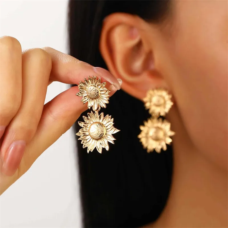 1 Pair Streetwear Flower Plating Alloy K Gold Plated Silver Plated Ear Studs display picture 18