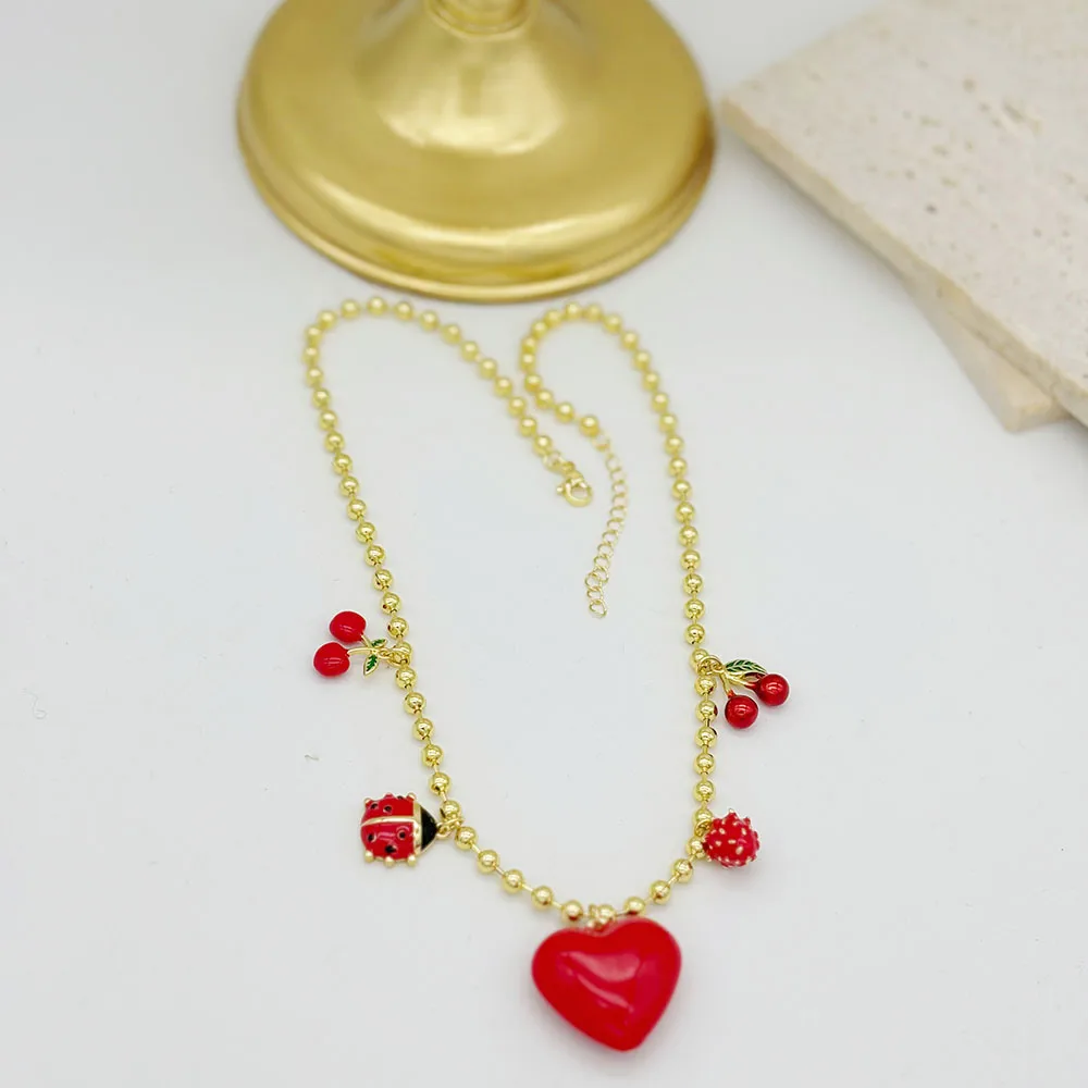 Casual Retro Cherry Heart Shape Copper Women's Pendant Necklace display picture 2