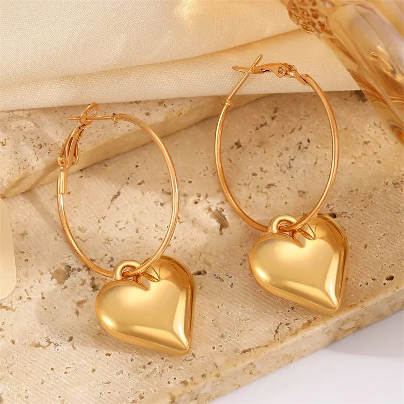 1 Pair Modern Style Heart Shape Plating CCB K Gold Plated White Gold Plated Hoop Earrings display picture 11