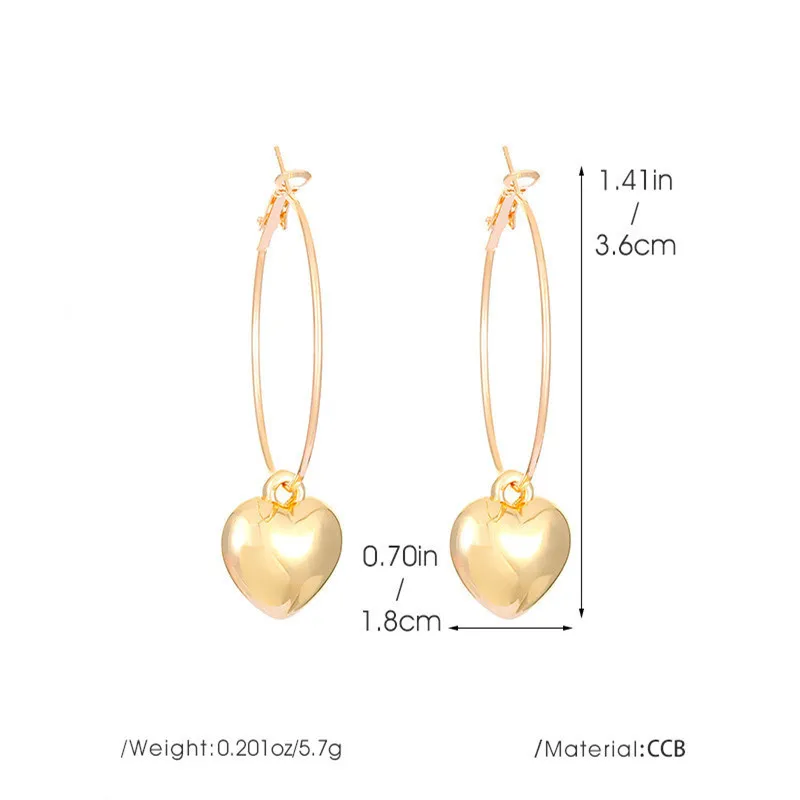1 Pair Modern Style Heart Shape Plating CCB K Gold Plated White Gold Plated Hoop Earrings display picture 3
