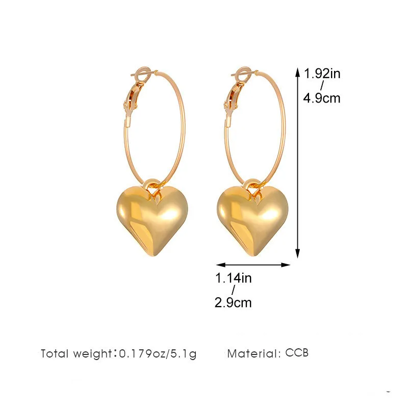 1 Pair Modern Style Heart Shape Plating CCB K Gold Plated White Gold Plated Hoop Earrings display picture 2