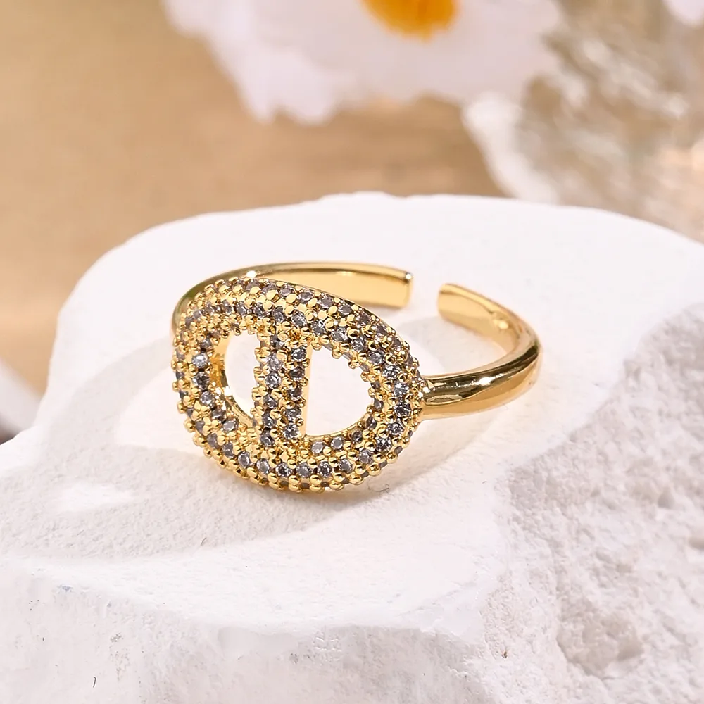 Casual Modern Style Simple Style Coffee Beans Round Horseshoe Buckle Copper Handmade Polishing Inlay Zircon 18K Gold Plated Women's Open Rings display picture 2