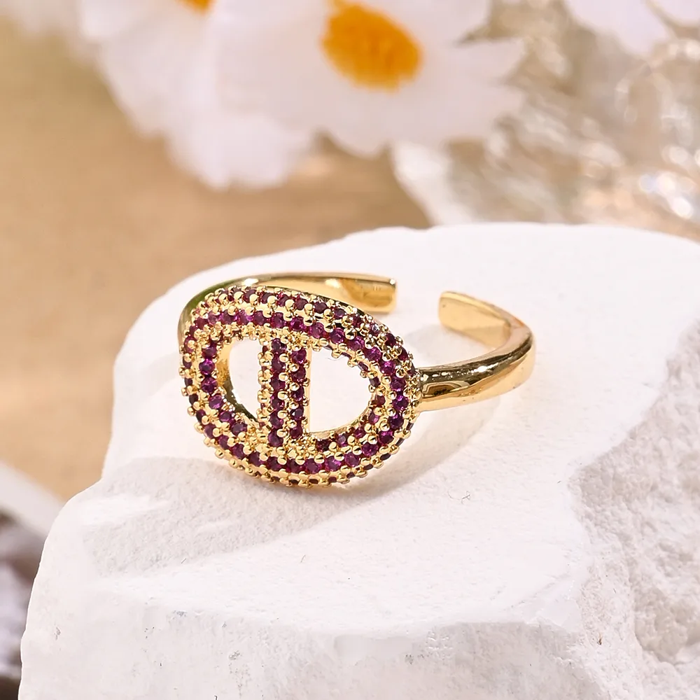 Casual Modern Style Simple Style Coffee Beans Round Horseshoe Buckle Copper Handmade Polishing Inlay Zircon 18K Gold Plated Women's Open Rings display picture 6