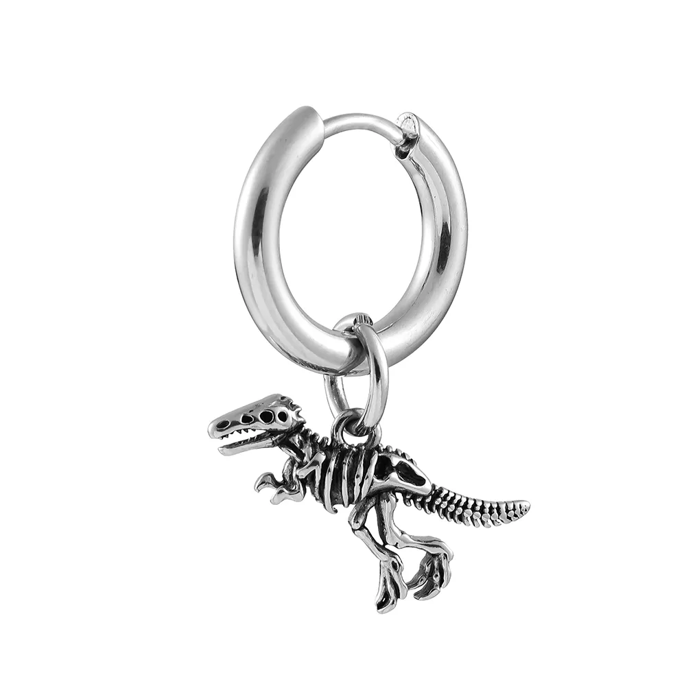 1 Piece Vintage Style Dinosaur Flower Skull Polishing Hollow Out 316L Stainless Steel  Zircon Drop Earrings display picture 6