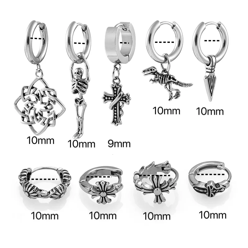 1 Piece Vintage Style Dinosaur Flower Skull Polishing Hollow Out 316L Stainless Steel  Zircon Drop Earrings display picture 4