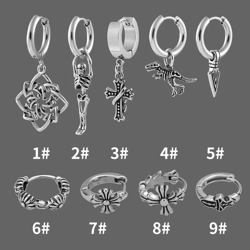 1 Piece Vintage Style Dinosaur Flower Skull Polishing Hollow Out 316L Stainless Steel  Zircon Drop Earrings display picture 3