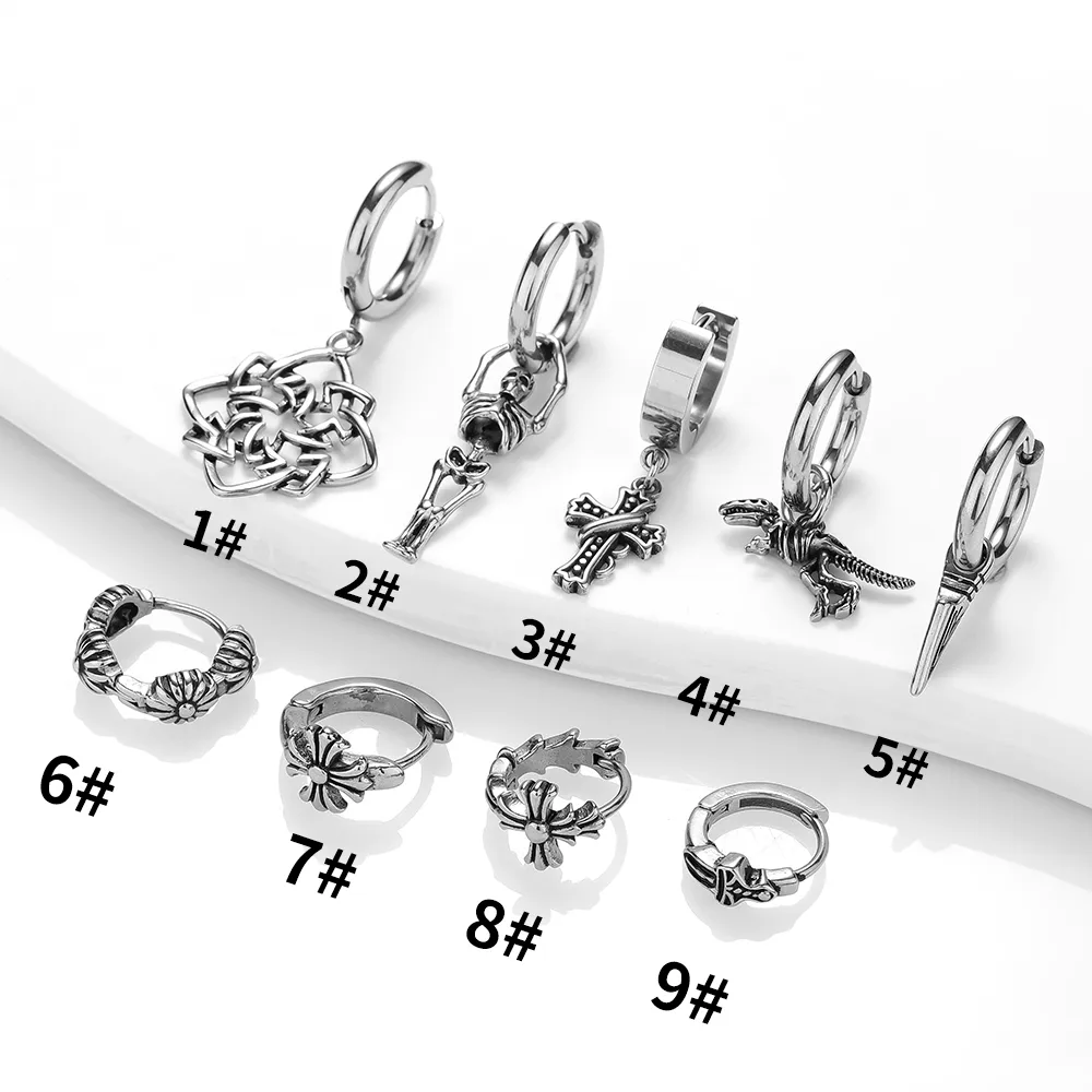 1 Piece Vintage Style Dinosaur Flower Skull Polishing Hollow Out 316L Stainless Steel  Zircon Drop Earrings display picture 5