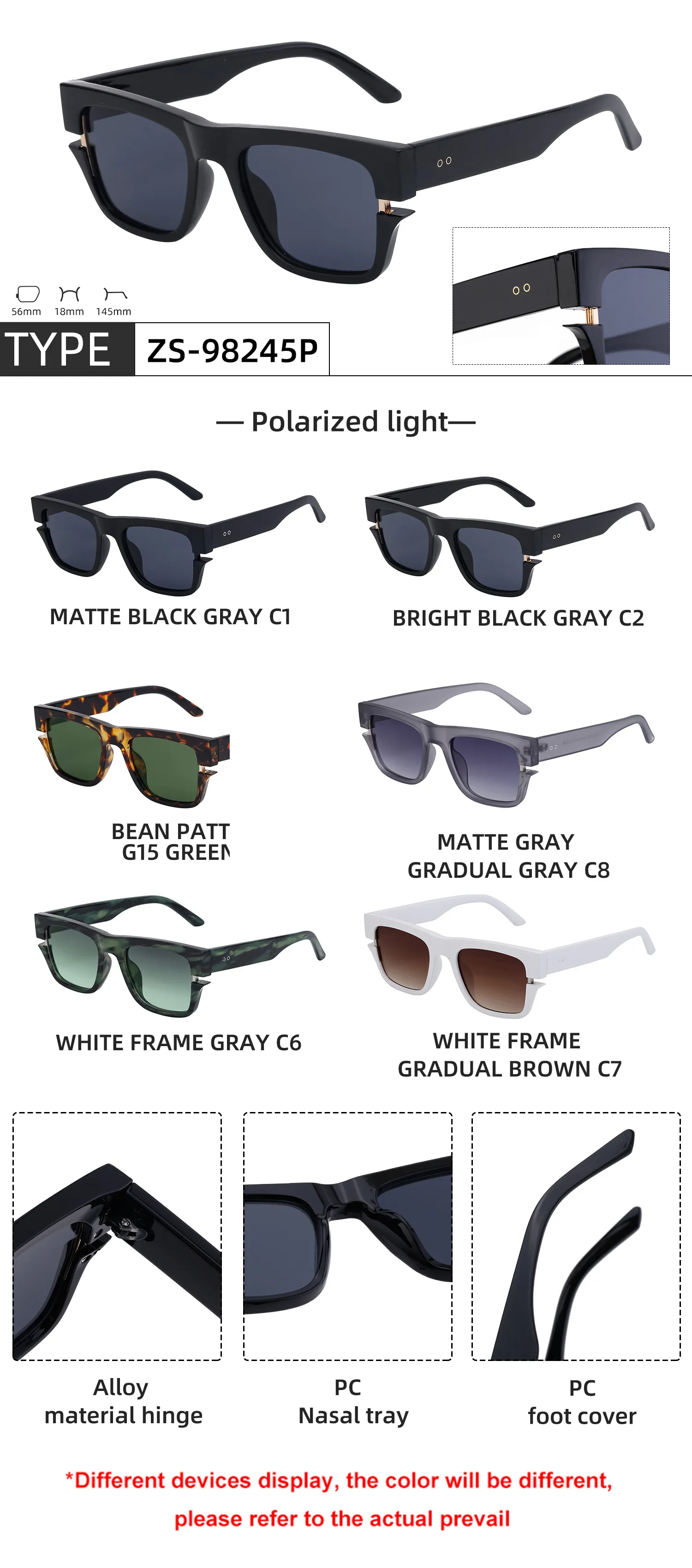 Vacation Solid Color Tac Gradient Tinted Lenses Square Full Frame Glasses display picture 7