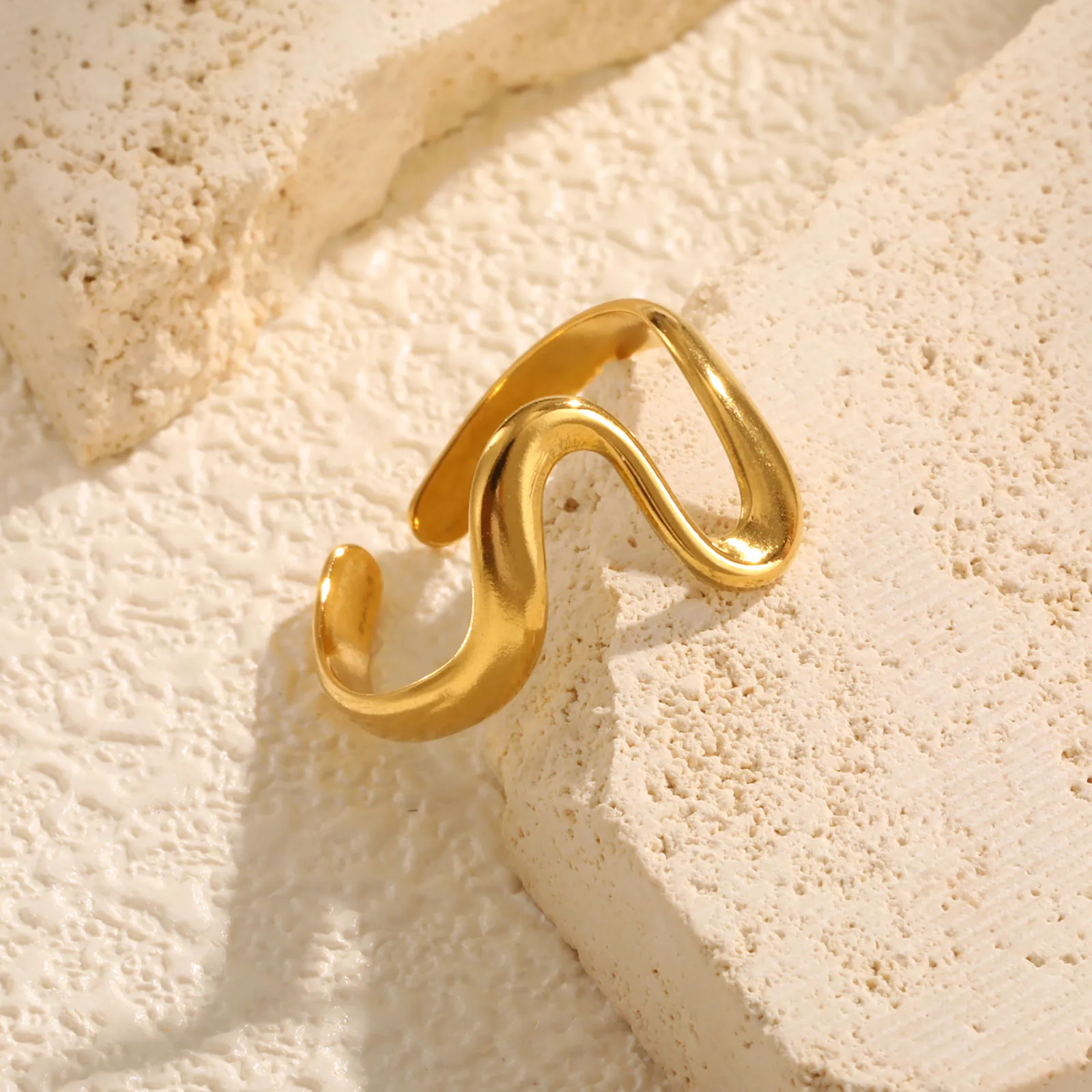 Wholesale Jewelry Basic Simple Style Geometric 201 Stainless Steel 18K Gold Plated Plating Open Rings display picture 7