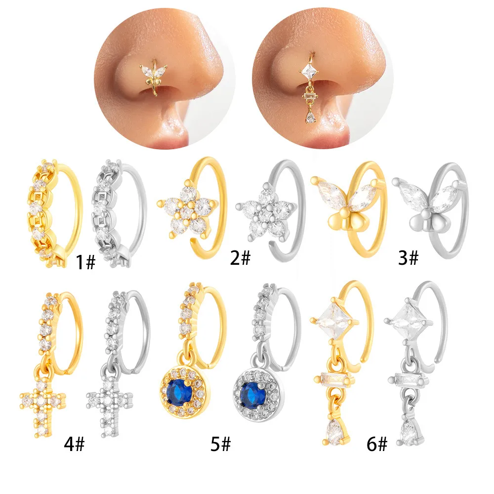 Vacation Simple Style Cross Flower Butterfly Copper Cross Flowers Butterfly Zircon Women's Nose Ring display picture 1