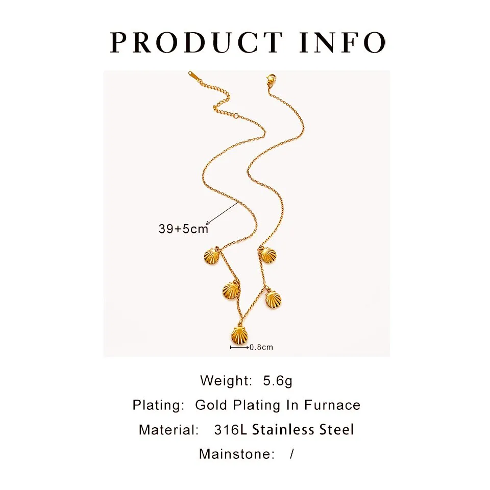 Elegant Simple Style Commute Round Shell 316L Stainless Steel  Rhinestones 18K Gold Plated Women's Bracelets Anklet Necklace display picture 1