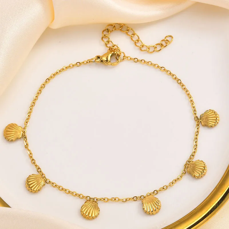 Elegant Simple Style Commute Round Shell 316L Stainless Steel  Rhinestones 18K Gold Plated Women's Bracelets Anklet Necklace display picture 9