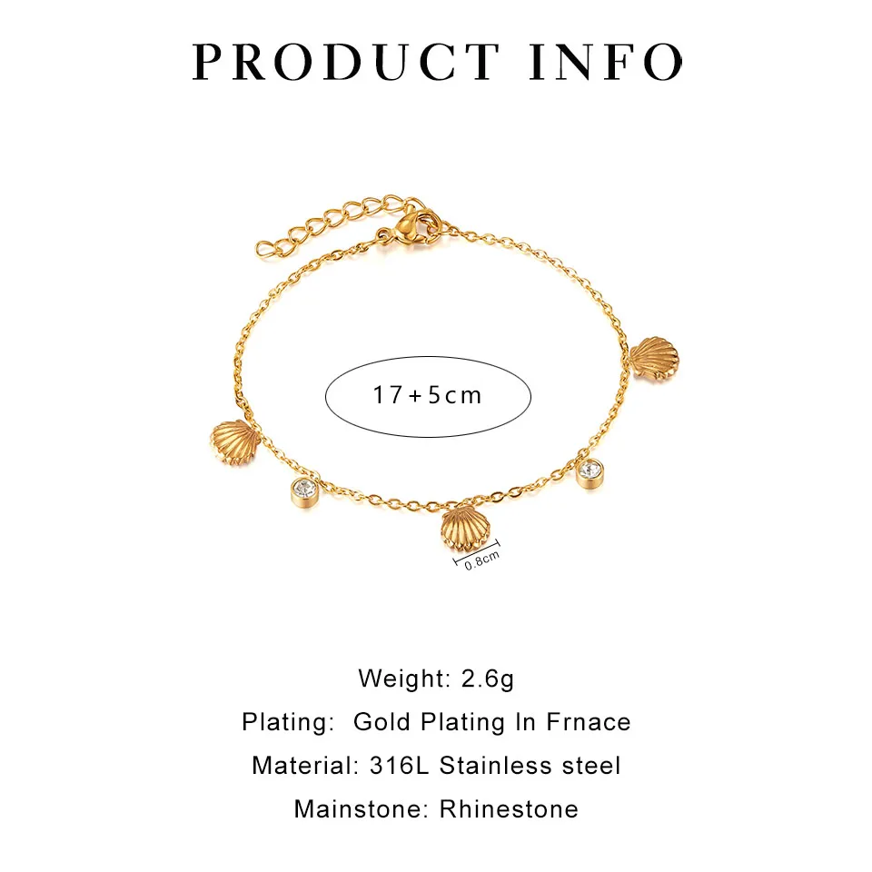Elegant Simple Style Commute Round Shell 316L Stainless Steel  Rhinestones 18K Gold Plated Women's Bracelets Anklet Necklace display picture 2
