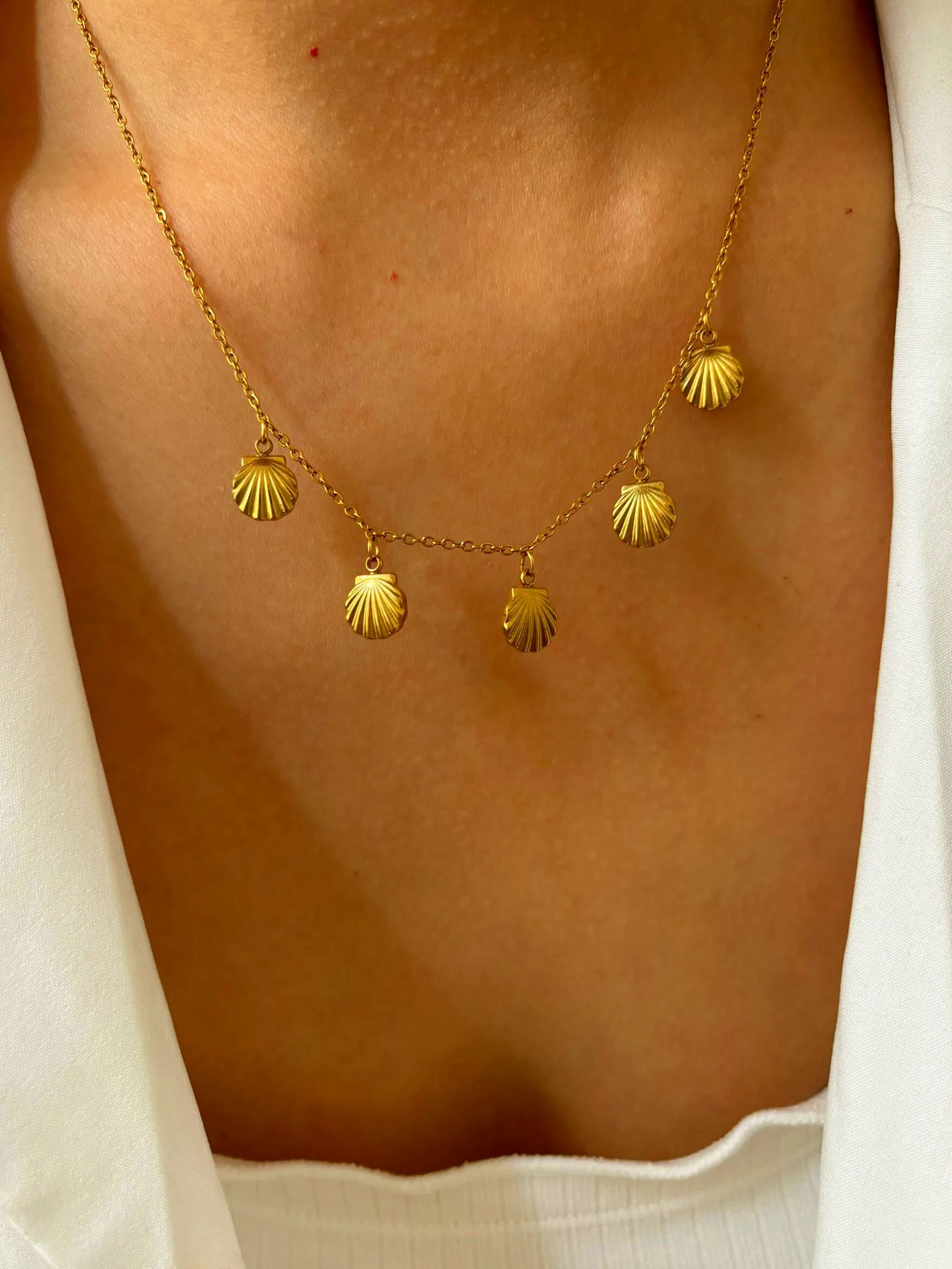 Elegant Simple Style Commute Round Shell 316L Stainless Steel  Rhinestones 18K Gold Plated Women's Bracelets Anklet Necklace display picture 7