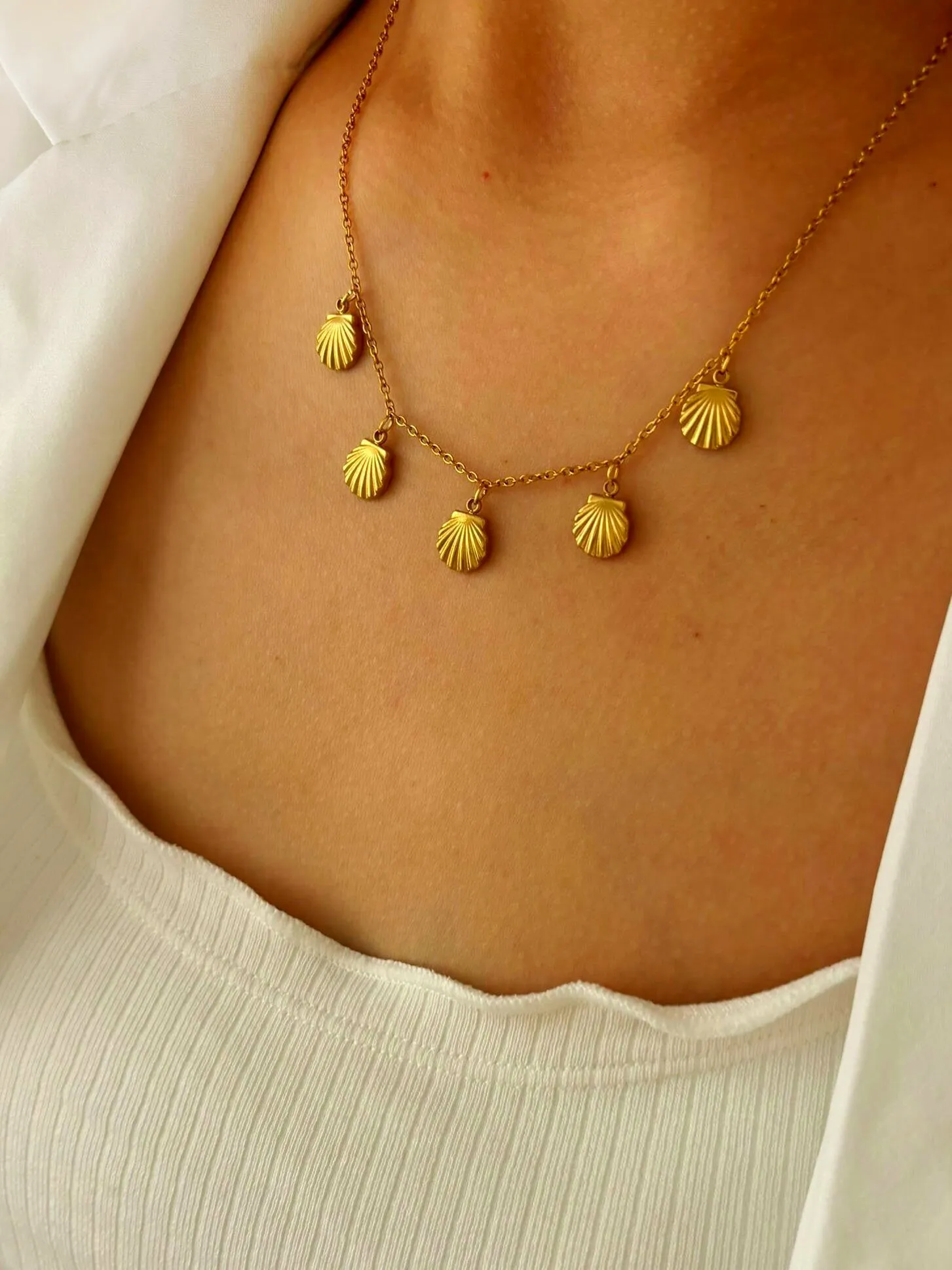Elegant Simple Style Commute Round Shell 316L Stainless Steel  Rhinestones 18K Gold Plated Women's Bracelets Anklet Necklace display picture 6