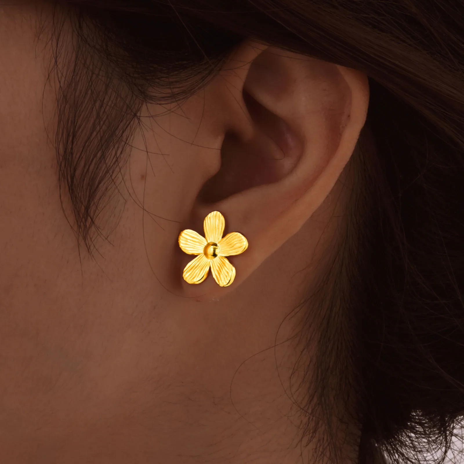 French Style Flower Plating 304 Stainless Steel 18K Gold Plated Butterfly Backs Ear Studs display picture 2