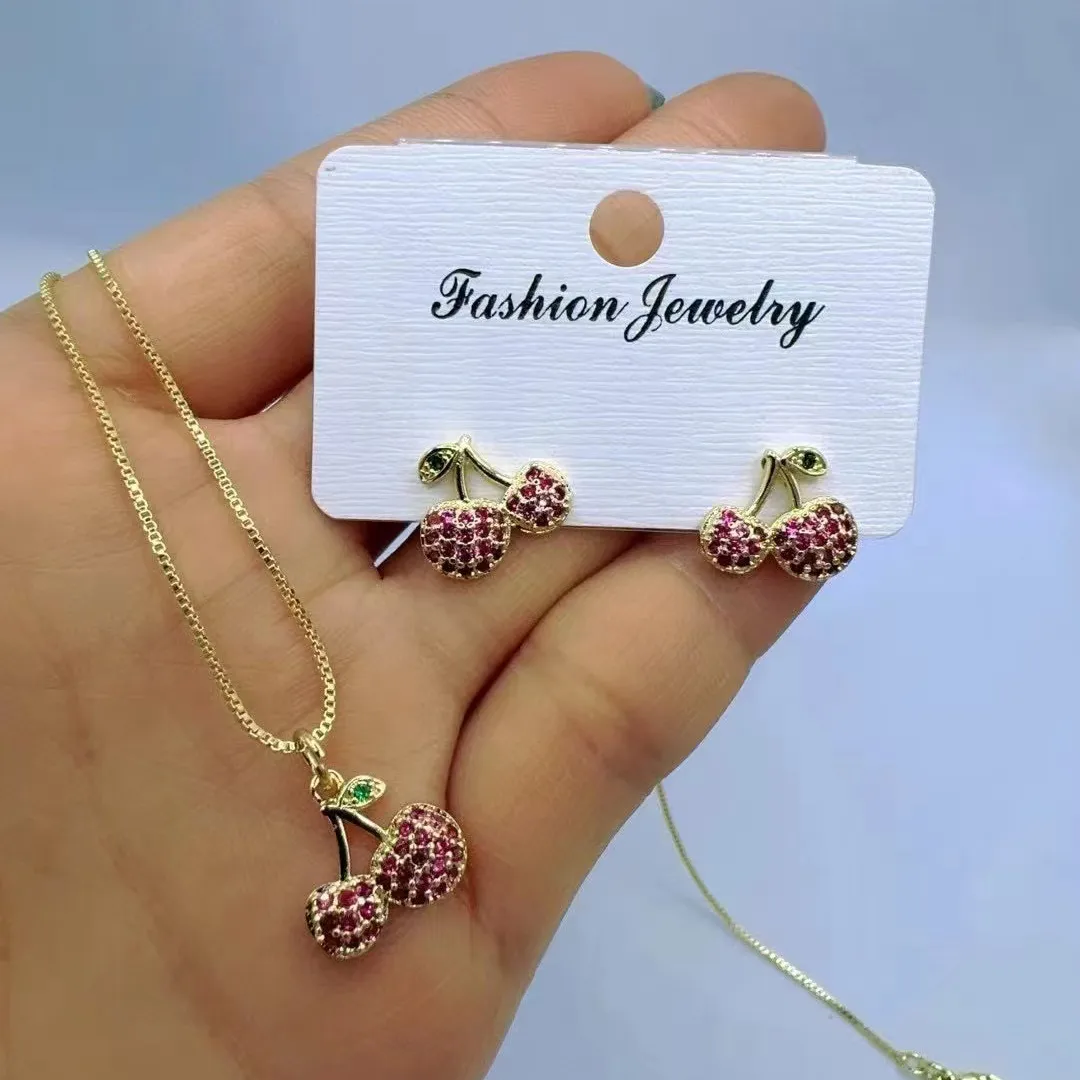 IG Style Elegant Commute Cherry Copper Plating Zircon 18K Gold Plated Women's Jewelry Set display picture 1