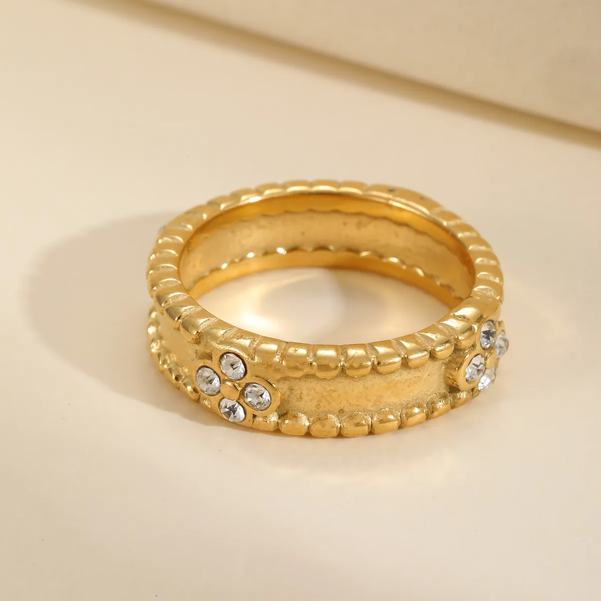 Cute Basic Simple Style Irregular Geometric Flower 304 Stainless Steel Inlay Zircon 18K Gold Plated Women's Rings display picture 5