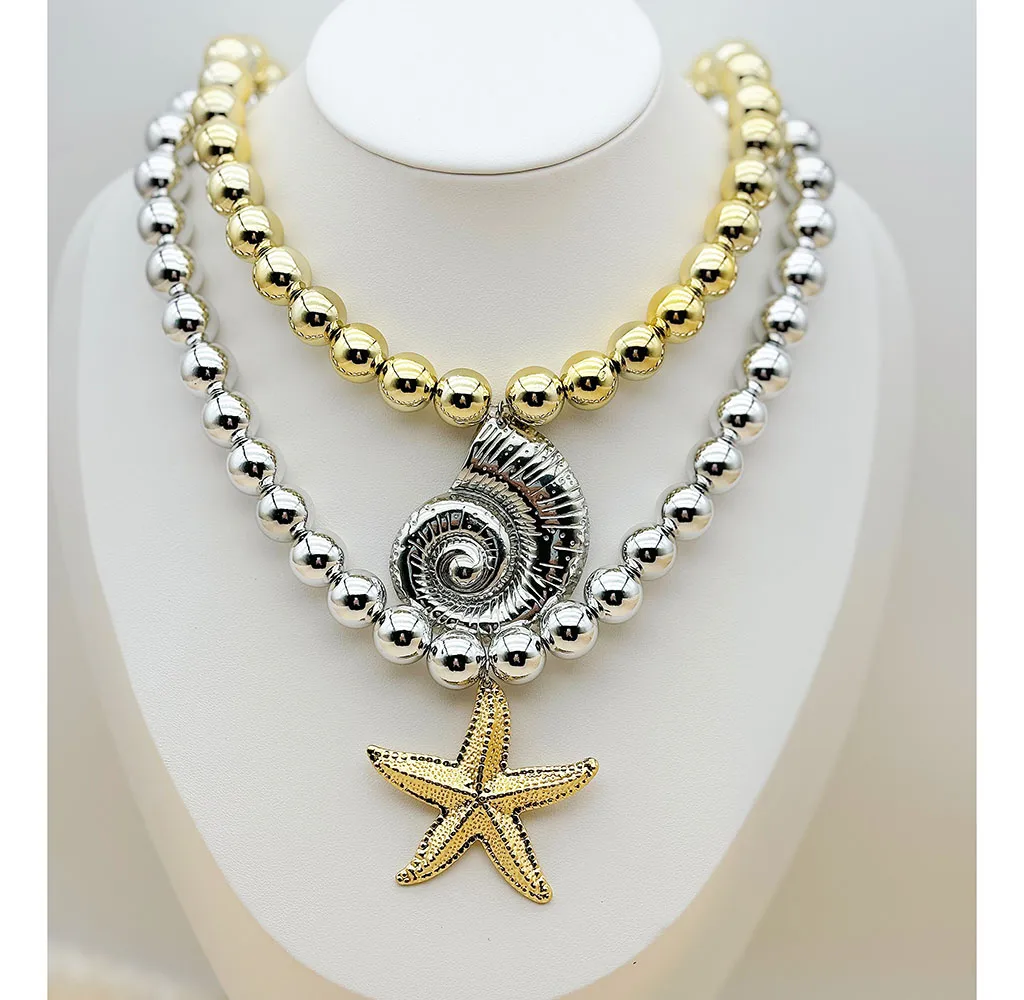 Elegant Vintage Style Starfish Conch Heart Shape 304 Stainless Steel CCB Imitation Pearl Women's Multi Charms Necklace display picture 1