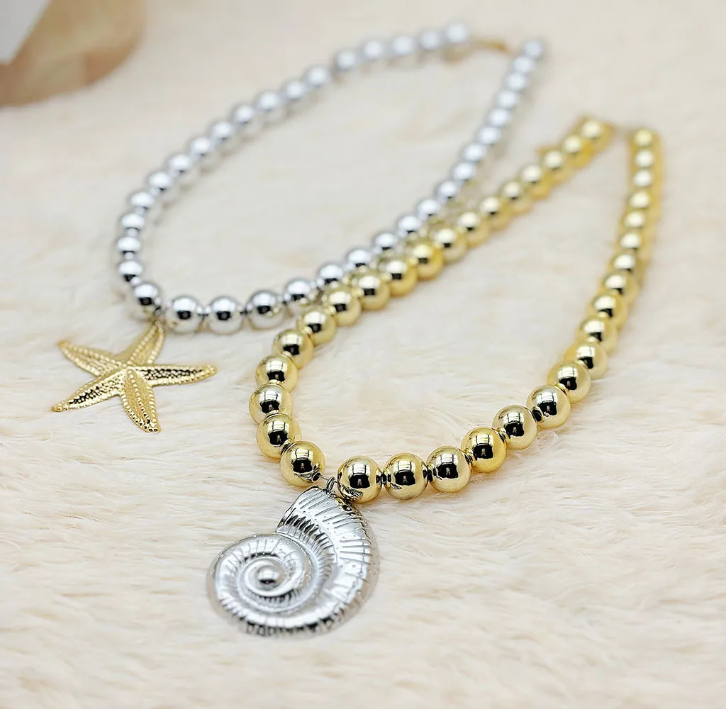 Elegant Vintage Style Starfish Conch Heart Shape 304 Stainless Steel CCB Imitation Pearl Women's Multi Charms Necklace display picture 2