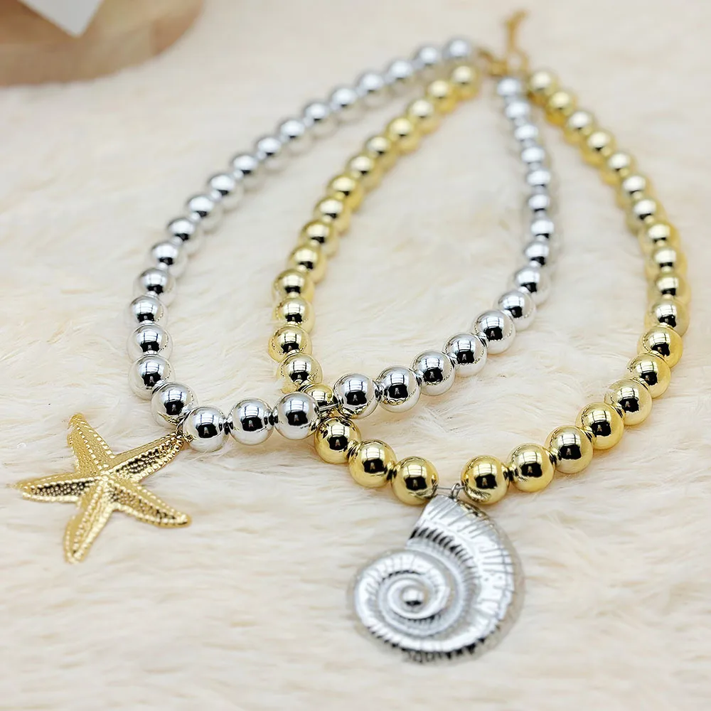 Elegant Vintage Style Starfish Conch Heart Shape 304 Stainless Steel CCB Imitation Pearl Women's Multi Charms Necklace display picture 3
