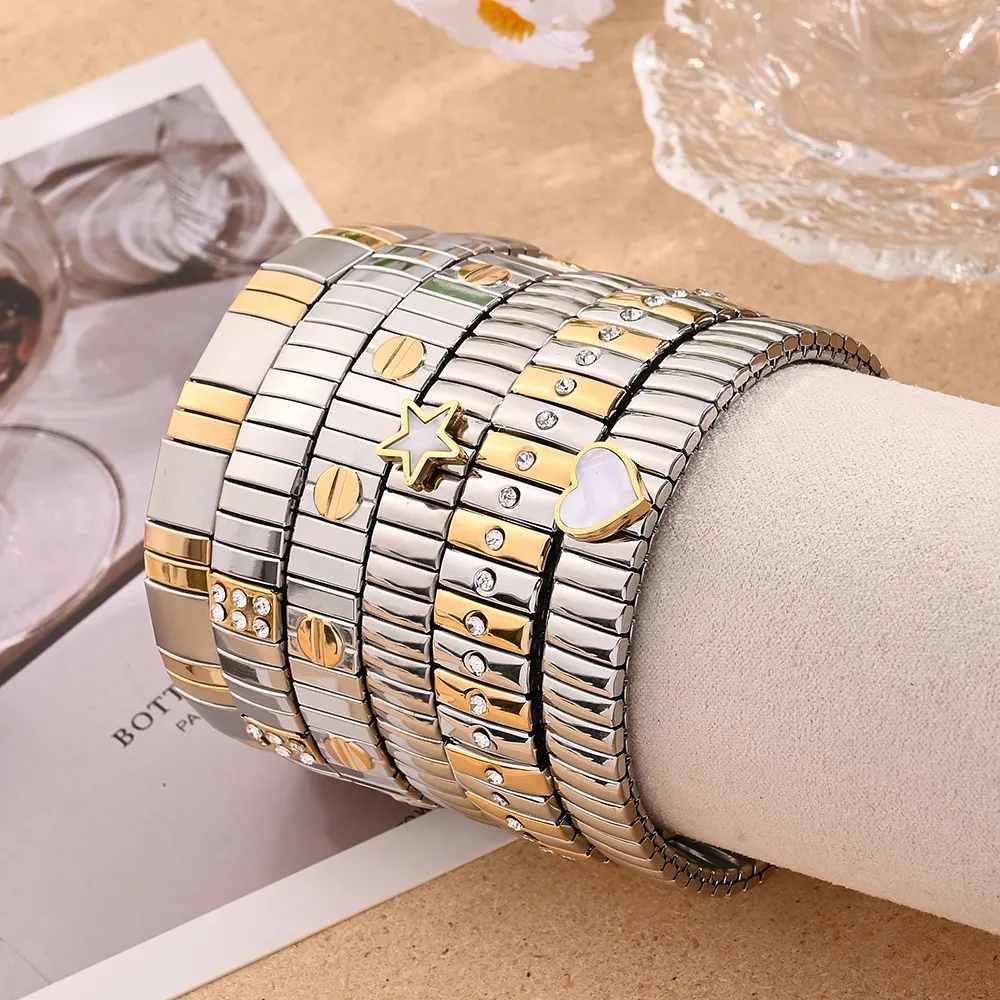 Casual Modern Style Artistic Pentagram Heart Shape Simple 304 Stainless Steel Handmade Polishing Plating Rhinestones Shell 18K Gold Plated Women's Bracelets display picture 1