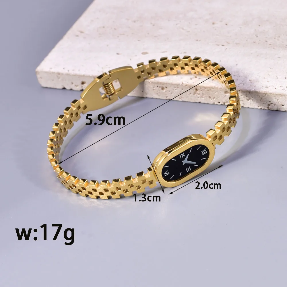 Classic Style Solid Color 304 Stainless Steel Titanium Steel Rhinestones 18K Gold Plated Women's Wide Bracelet display picture 1