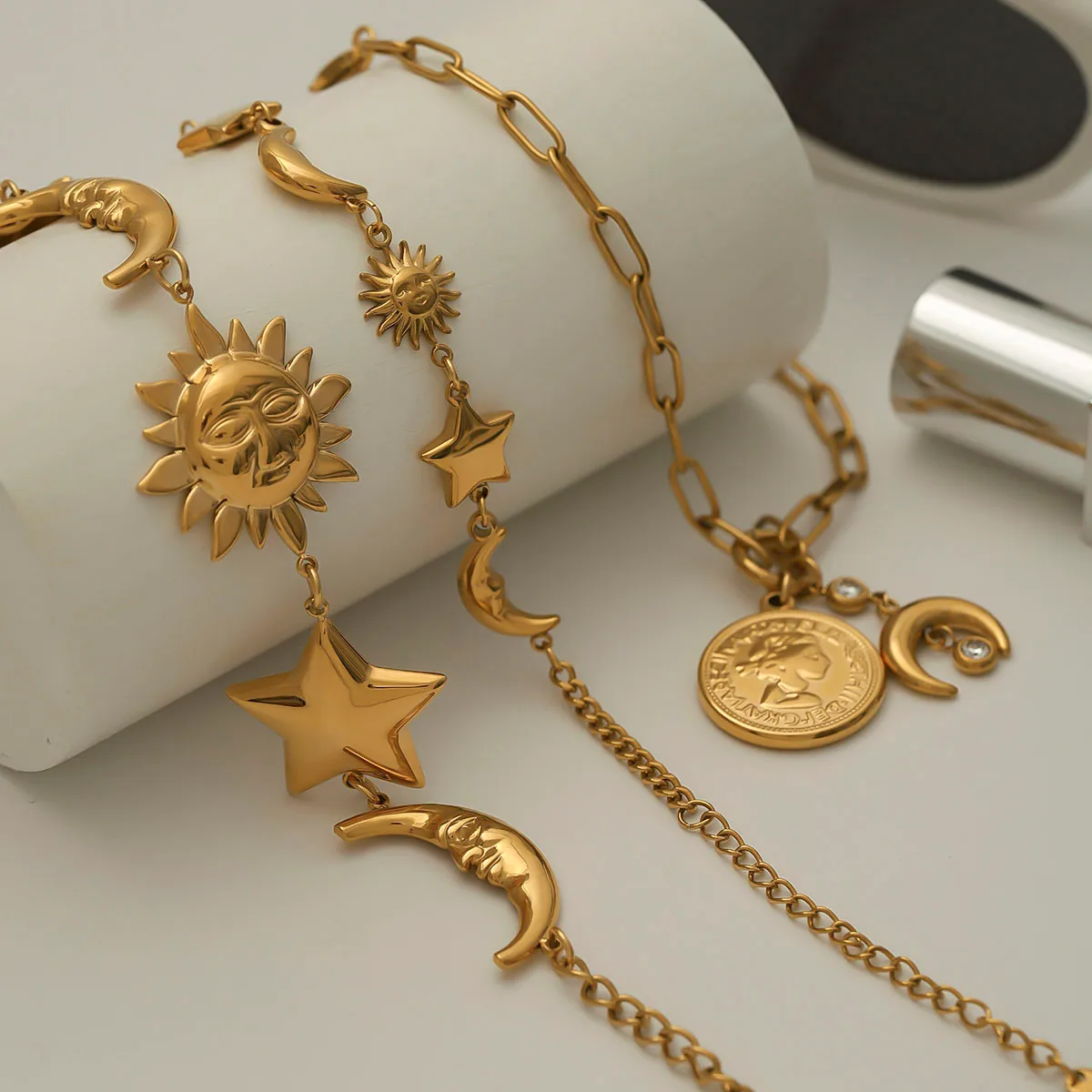 Vacation Simple Style Classic Style Sun Star Moon 316 Stainless Steel  Women's Bracelets display picture 6