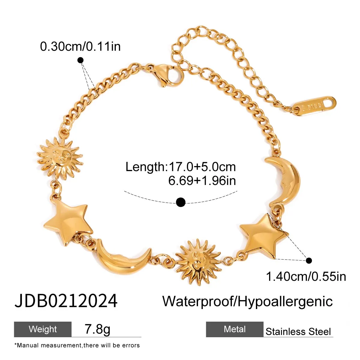 Vacation Simple Style Classic Style Sun Star Moon 316 Stainless Steel  Women's Bracelets display picture 9