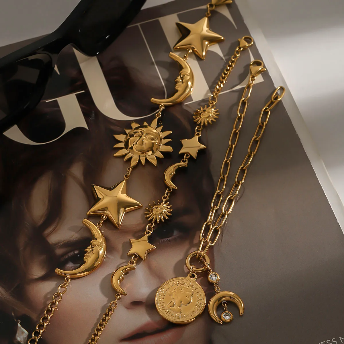 Vacation Simple Style Classic Style Sun Star Moon 316 Stainless Steel  Women's Bracelets display picture 7