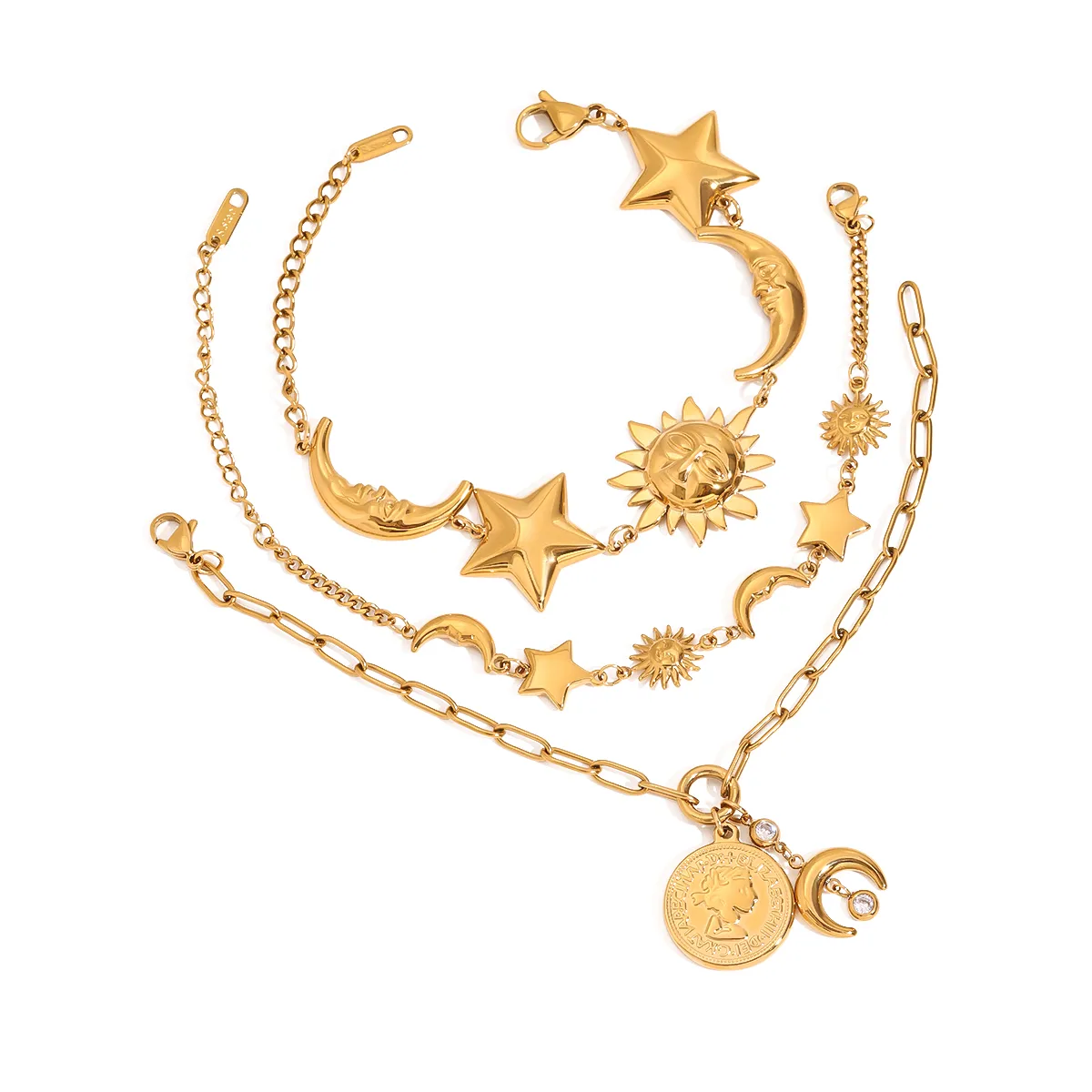 Vacation Simple Style Classic Style Sun Star Moon 316 Stainless Steel  Women's Bracelets display picture 13