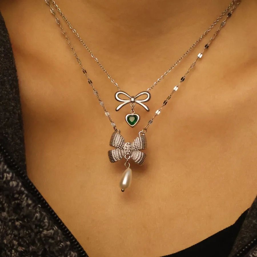Retro Classic Style Heart Shape Bow Knot 304 Stainless Steel Plating Zircon 18K Gold Plated Unisex Pendant Necklace display picture 2