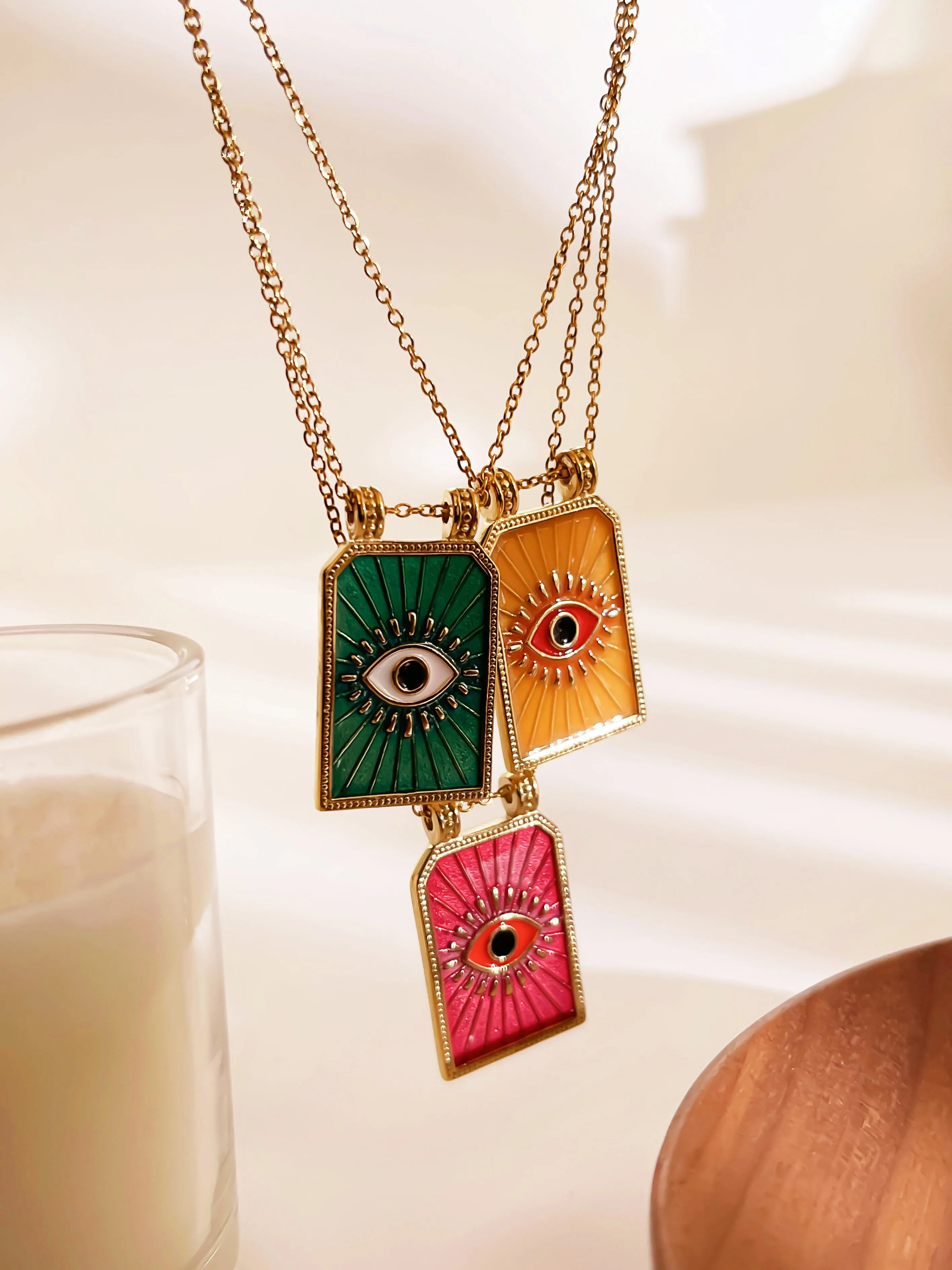 Retro Simple Style Red Heart Eye 316L Stainless Steel  Enamel 18K Gold Plated Women's Pendant Necklace display picture 4