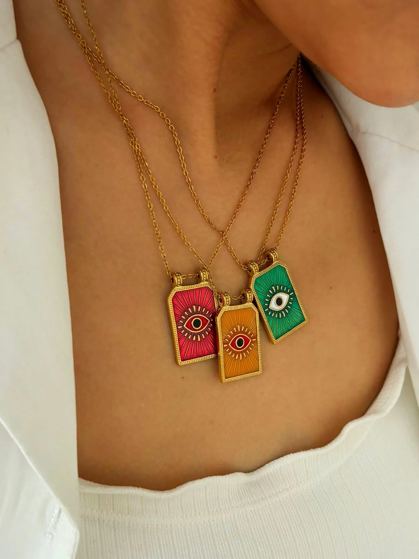 Retro Simple Style Red Heart Eye 316L Stainless Steel  Enamel 18K Gold Plated Women's Pendant Necklace display picture 5