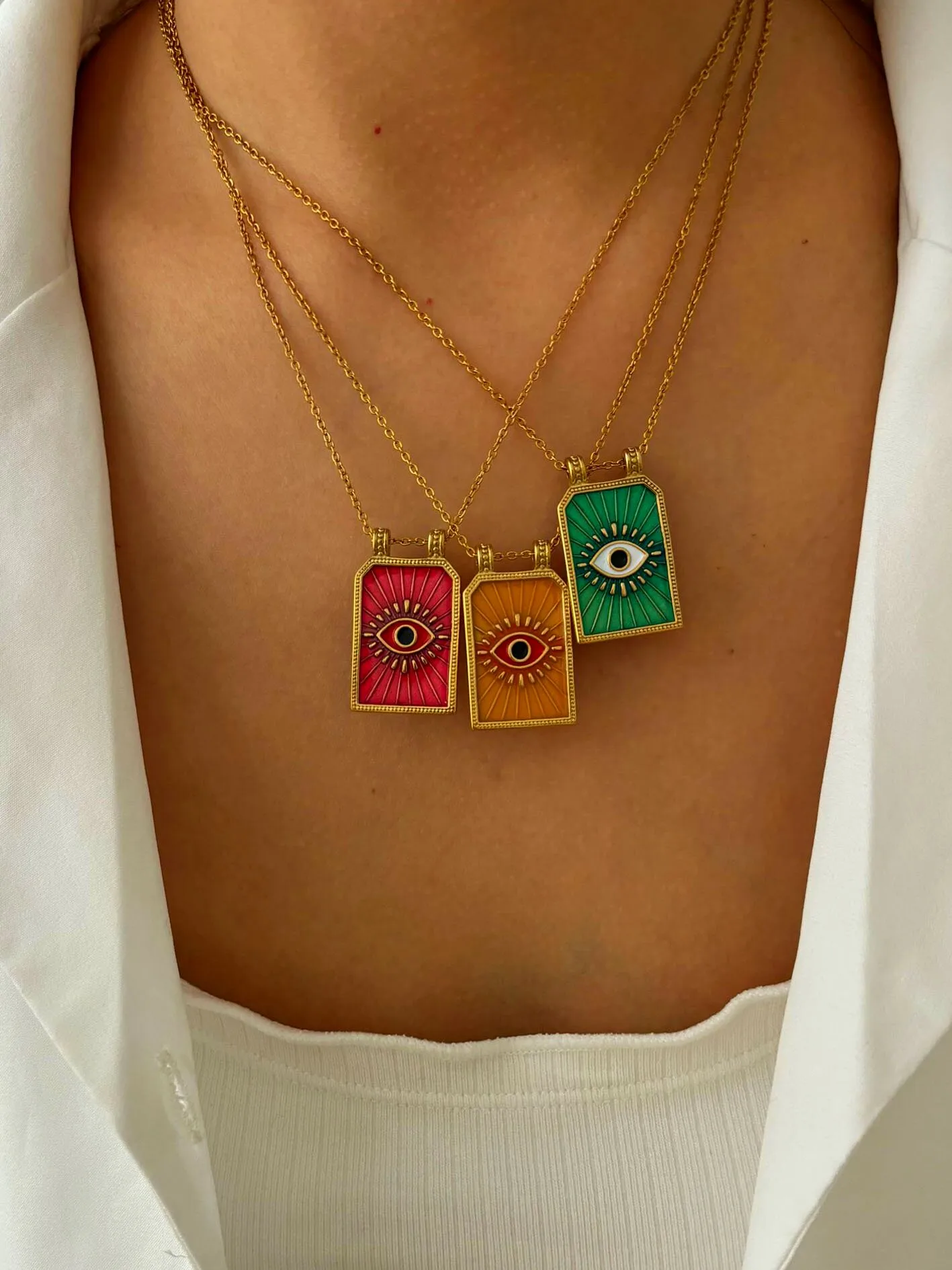 Retro Simple Style Red Heart Eye 316L Stainless Steel  Enamel 18K Gold Plated Women's Pendant Necklace display picture 6